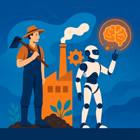 Ilustración sobre automatizaciones con inteligencia artificial en Lanzarote como tercera gran revolución productiva