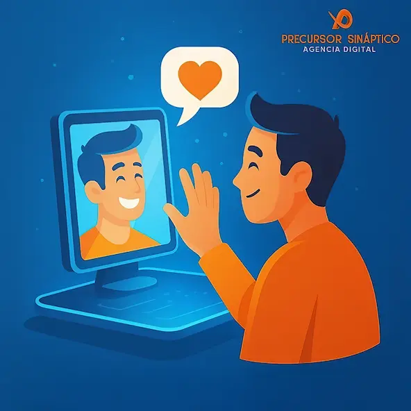 Convierte tu web en un relato que conecta con quien importa Ilustración de un visitante navegando una web que le habla directamente, mostrando su propia historia y objetivos