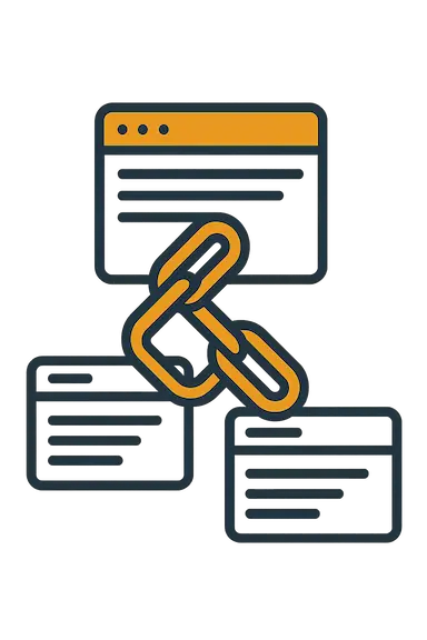 Estructura de enlaces internos entre páginas web representada visualmente con estilo moderno y colores corporativos.