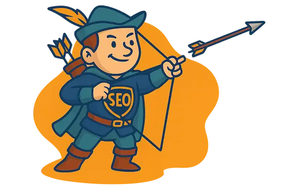 Ilustración de especialista SEO estilo Robin Hood apuntando con su arco, símbolo de estrategia digital en Lanzarote