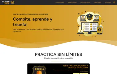 Proyecto Ganesha Tests — Academia virtual creada por Precursor Sináptico Captura de pantalla de la Academia Virtual Ganesha Tests, academia de oposición policial con un campus virtual propio