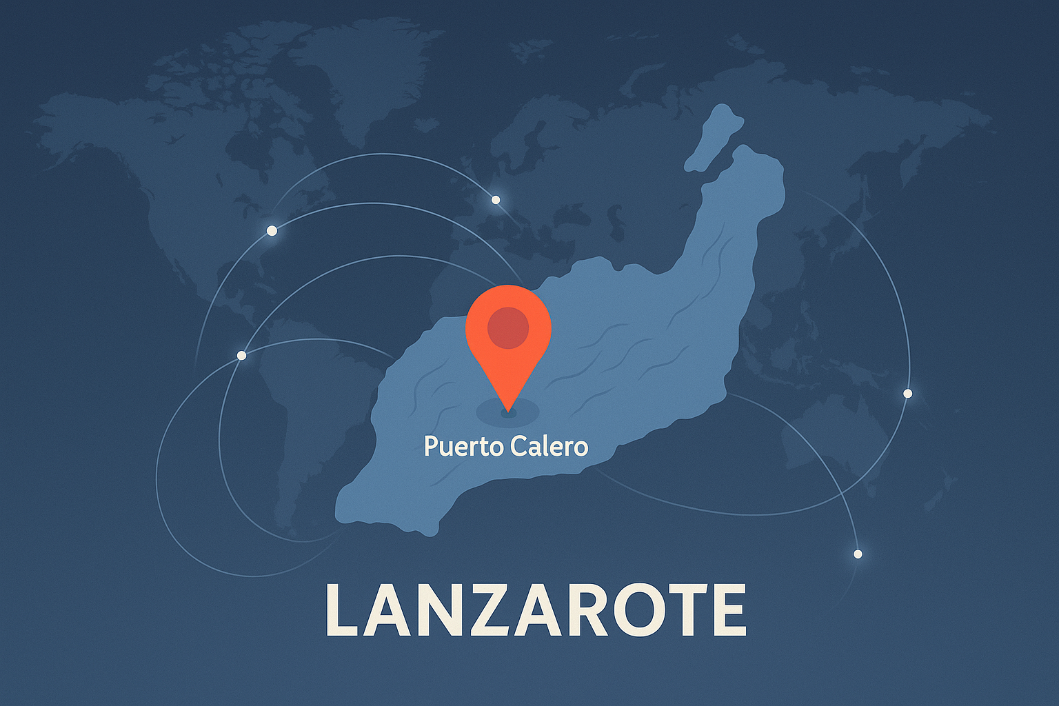 Precursor Sináptico — Desde Puerto Calero, Lanzarote, trabajando con todo el mundo Mapa de Lanzarote con marcador en Puerto Calero, ubicación de la agencia digital Precursor Sináptico, conectada globalmente